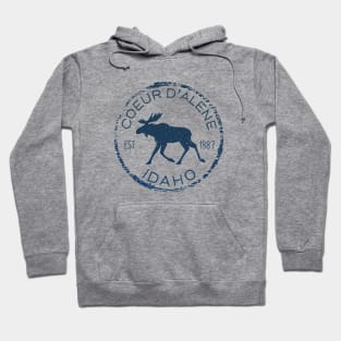 Coeur d'Alene Idaho Weathered Moose Design Souvenir Hoodie